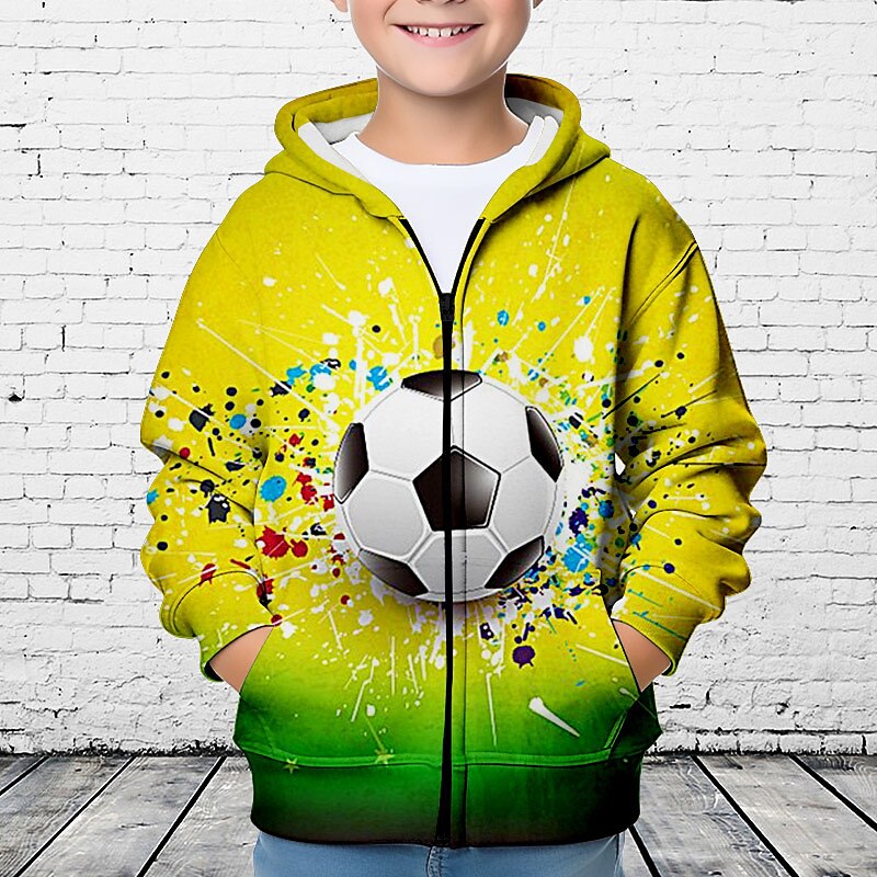 Pojkar 3D Fotboll Huvtröja Kappa Ytterkläder Långärmad 3D-tryck Höst Vinter Mode Streetwear Häftig Polyester Barn 3-12 år Utomhus Ledigt Dagligen Normal 2025 - $18.49 –P2
