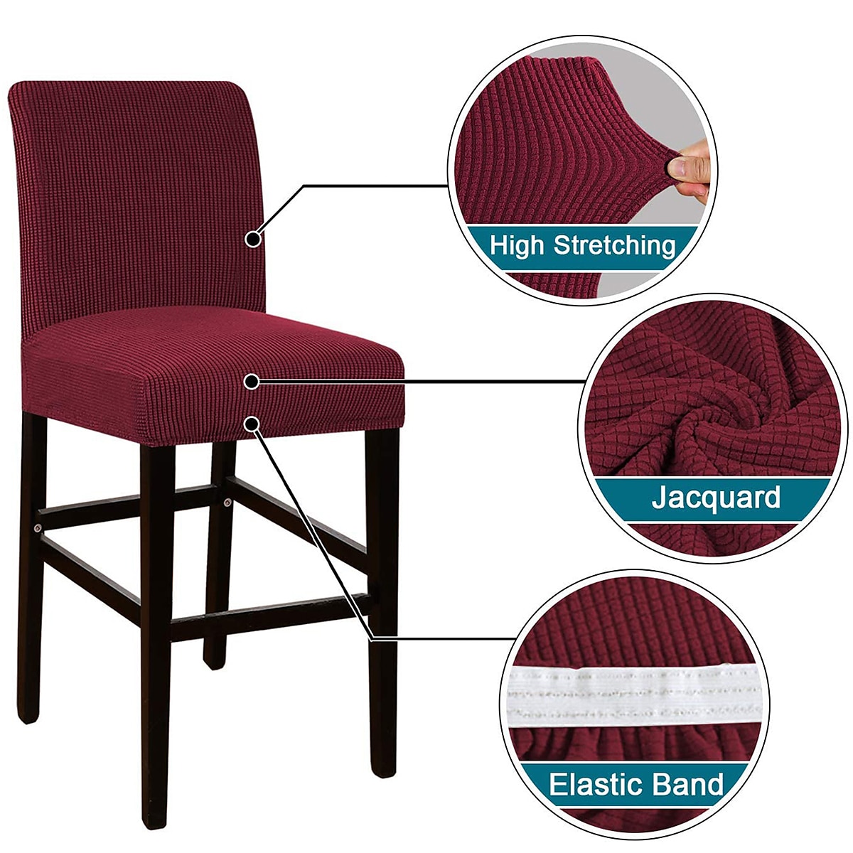 husă scaun de bar stretch scaun de bar husă scaun pub roșu visiniu negru pentru sufragerie cafenea scaun bar husă mobilă detașabilă husă scaun țesătură jacquard cu fund elastic 2025 - $12.49 –P9