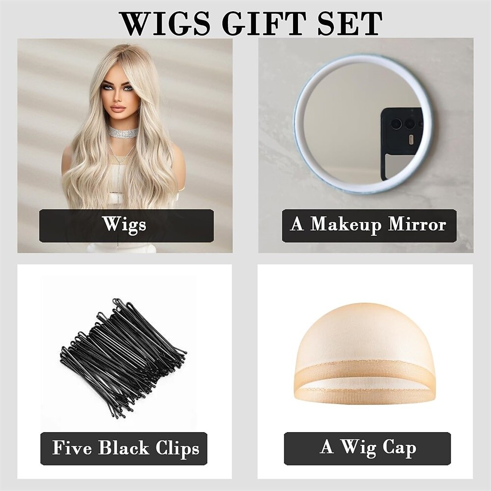 lange ombre wit blond golvend pruiken voor vrouwen natuurlijke synthetisch krullende pruik hittebestendige vezel pruiken voor dagelijks cosplay kerstfeest pruiken 2026 - $31.99 –P5
