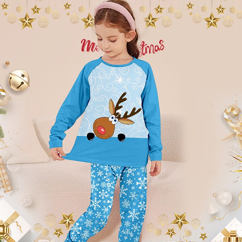 Flickor 3D jultomten Pyjamas set Långärmad 3D-tryck Höst Vinter Aktiv Mode söt stil Polyester Barn 3-12 år Rund hals Hem Casual Inomhus Normal 2025 - $18.99 –P10