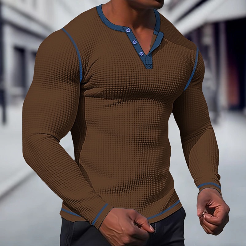 Voor heren T-shirt Wafel Henley-shirt Henley-shirt Shirt met lange mouwen Effen Raglan mouw Henley Straat Vakantie Lange mouw Lapwerk Kleding Polyester Modieus Ontwerper Basic 2025 - $21.99 -P9