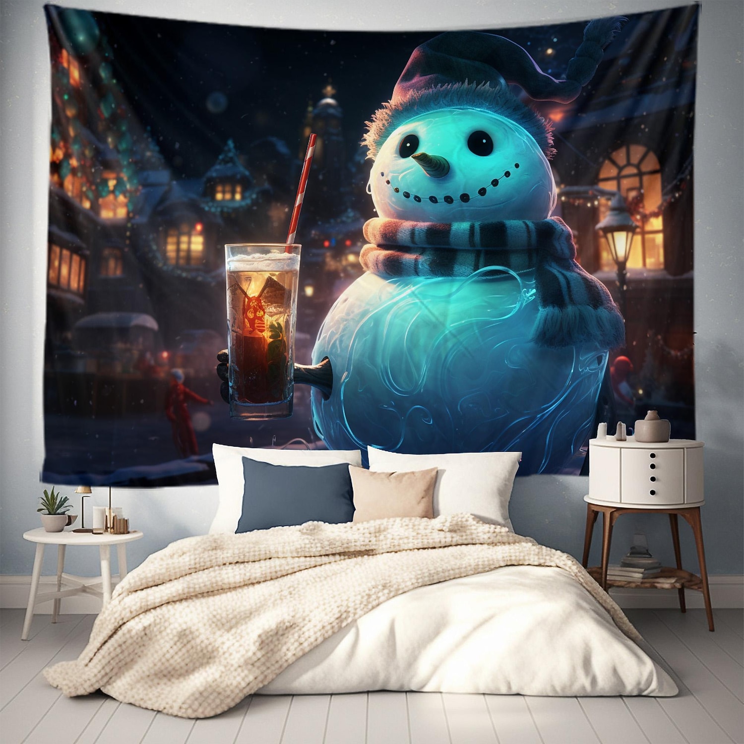 juldekorationer blacklight gobeläng uv reaktivt sken i mörkret snögubbe xmas trippy bar dimmigt hängande gobeläng väggkonst väggmålning för vardagsrum sovrum 2025 - $20.99 –P16