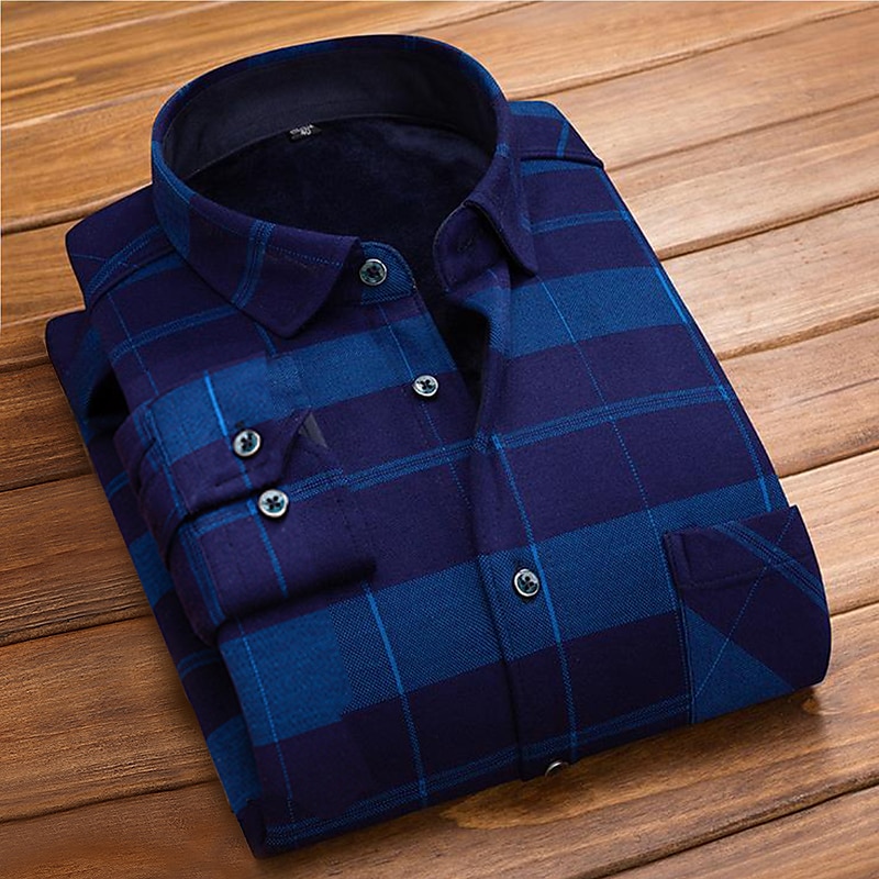 Herren Oberhemd Kariertes Hemd trachtenhemd Kragenhemd Fleece-Shirt Knopfhemd Overshirt Plaid / Karomuster Hochzeit Party A B C D Langarm Quadratischer Ausschnitt Winter Bekleidung Warm 2025 - $13.99 –P10