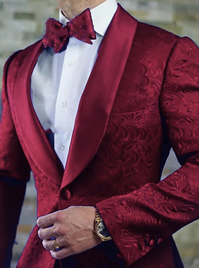 ternos masculinos para baile de casamento, preto e branco, festa, jacquard floral, ajuste sob medida, 2 peças, abotoamento simples, um botão de 2025 por $156.99 -P2