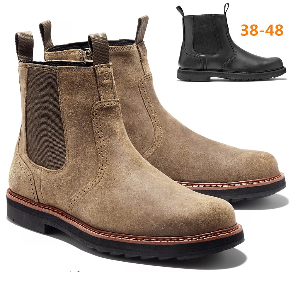 Botines Chelsea de ante para hombre: botines sin cordones con paneles laterales elásticos, estilo vintage informal para otoño e invierno, uso diario y al aire libre. 2025 - $54.99 –P1