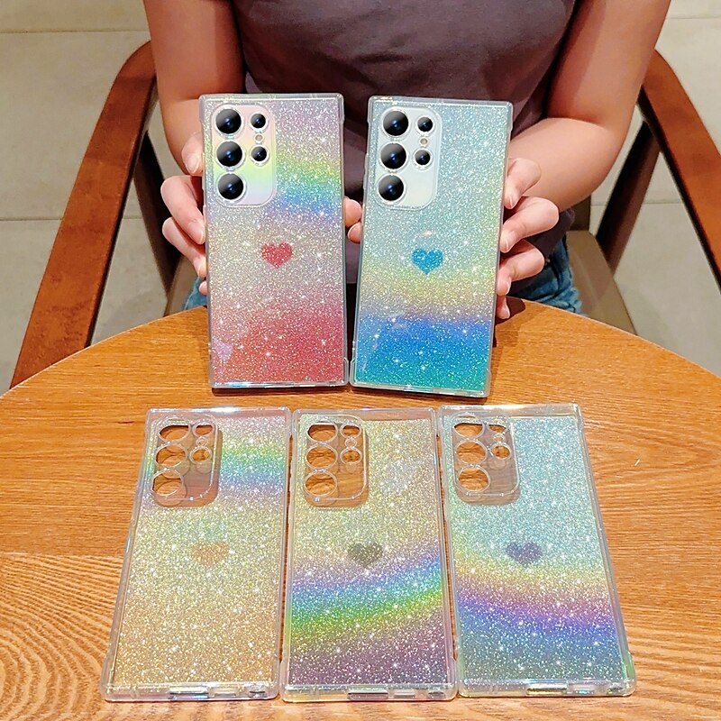 Phone Case For Samsung Galaxy S24 S23 Ultra Plus S23 S22 S21 Plus Ultra S21 FE A14 A34 A54 A53 A33 Back Cover Transparent Bling Glitter Shiny Shockproof TPU 2025 - $15.99 –P1