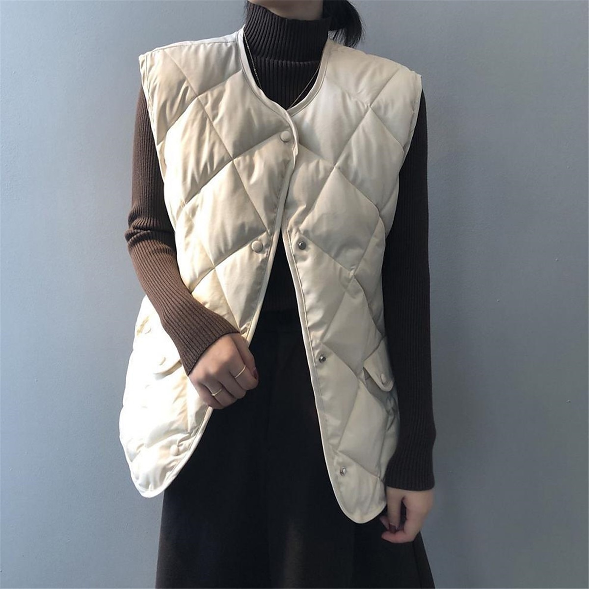 Women's Quilted Vest Winter Coat Warm Windproof Gilet with Pocket Single Breasted Sleeveless Parka Casual Plain Outerwear Fall Black Yellow Beige Lightweight 2023 - US $26.99 –P8