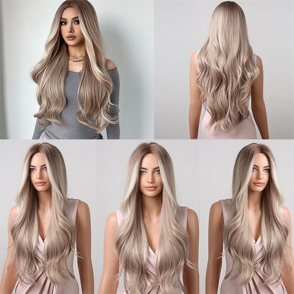 hosszú ombre fehér szőke hullámos parókák nőknek természetes szintetikus göndör paróka hőálló szálas parókák mindennapi cosplayhez 2025 - $31.99 –P6