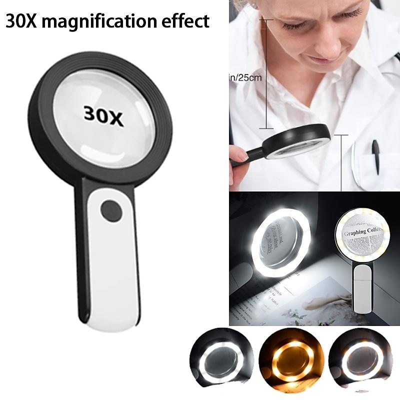 30X Handheld Reading Magnifying Glass Illuminated Magnifier Microscope Lens Jewelry Watch Loupe Magnifier With LED Light 2025 - $19.99 –P7