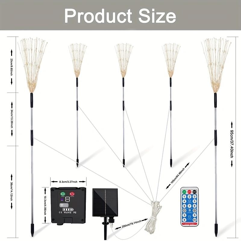 5 stuks 5 W LED-lampen op zonne-energie Padverlichting en lantaarns Op Zonne-Energie Kerst Bruiloft Decoratie 8 verlichtingsmodi Warm wit Koel wit Groen 5 V 600 LED-kralen 2026 - $71.99 –P3