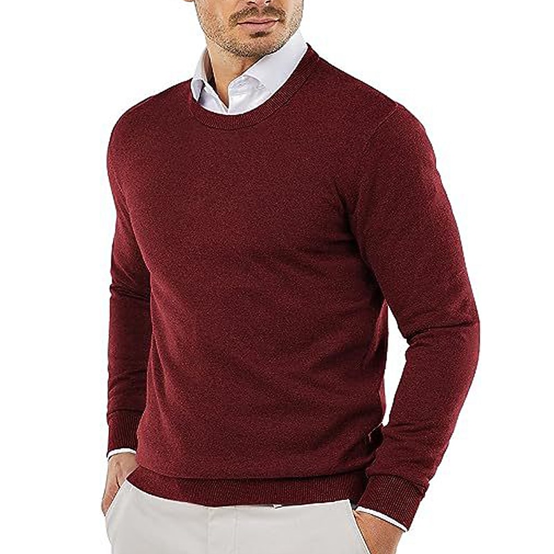 Men's Pullover Sweater Jumper Dress Sweater Jumper Ribbed Knit Cropped Knitted Plain Crew Neck Keep Warm Modern Contemporary Daily Wear Going out Clothing Apparel Fall Winter Black Yellow S M L 2025 - GBP £23 –P6