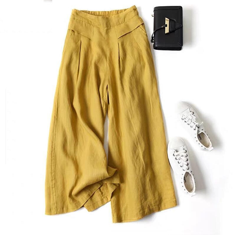 Women's Normal Wide Leg Classic Flowy Full Length Natural Wide Leg Classic Basic Inelastic Causal Daily Wear Black White Yellow Navy Blue Fall Winter Loose Fit 2025 - $24.99 –P9