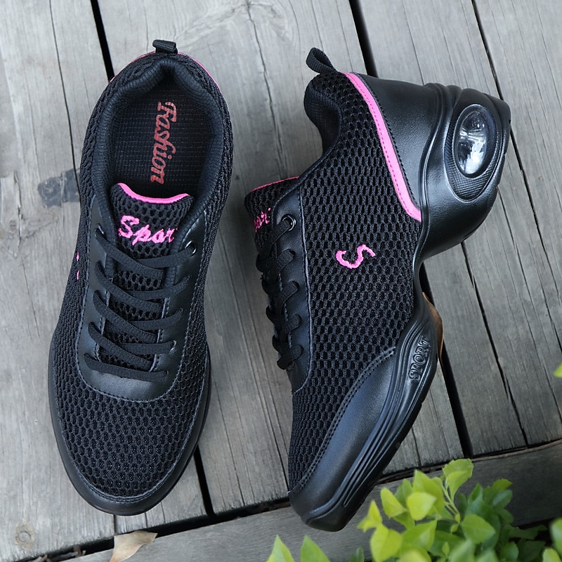 adidași de dans pentru femei de culoare neagră, cu accente roz, talpă despicată și talpă cu pernă de aer - cei mai buni pentru zumba și hip-hop 2025 - $34.99 –P5