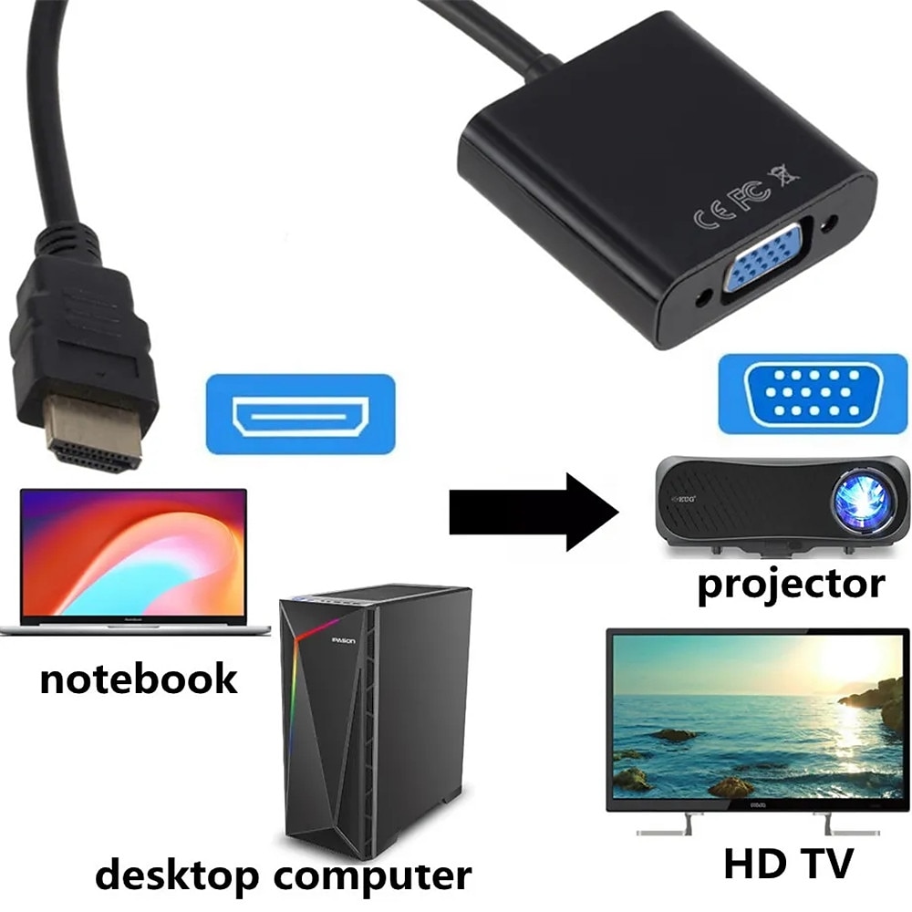 2025年 1080p hdmi 互換 to vga アダプタデジタルアナログ変換ケーブル xbox ps4 pc ラップトップ tv ボックスからプロジェクターディスプレイ hdtv  コレクション – $12.99 –P2