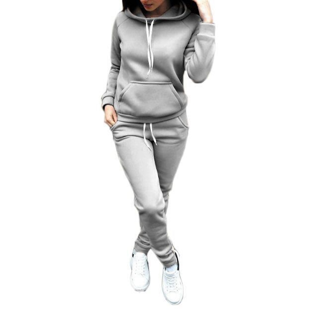 Women's Warm Sports Hoodie Tracksuit Pants Sets Joggers Pants Trousers Long Sleeve Hooded Solid Color Drawstring Outdoor Casual Black Pink Wine Fall & Winter Regular Fit 2025 - $31.99 –P3