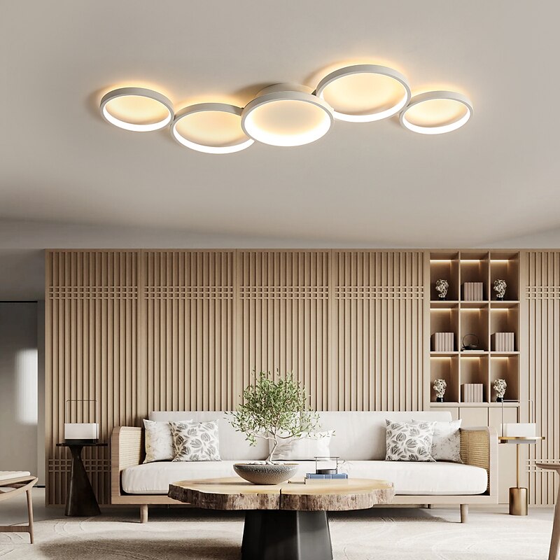 plafoniera a led design circolare 100 cm lampadario moderno a sospensione in metallo 5 teste lampada a sospensione a led plafoniera a sospensione creativa in nero per soggiorno ristorante bar 110-240v del 2025 a $187.99 –P4