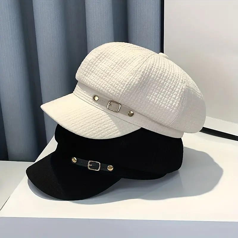 Bérets élégants en relief, casquette de béret classique de couleur unie de style britannique, chapeaux de journal respirants pour femmes, automne & hiver de 2025 ? $24.99 –P1