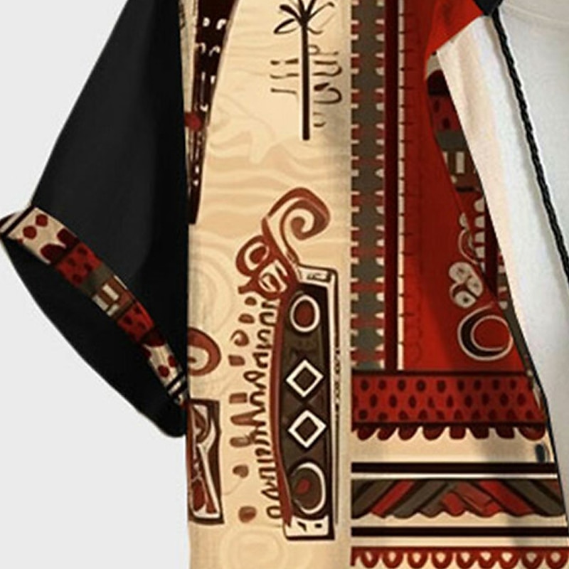 Hombre Tribal Étnico Impresión de pañuelo Camisa Abotonar la camisa Manga Corta Vintage Tribal Exterior Calle Casual Diario Otoño Cuello Vuelto Botones Estampado Negro Azul Marrón 2026 - $25.99 –P3