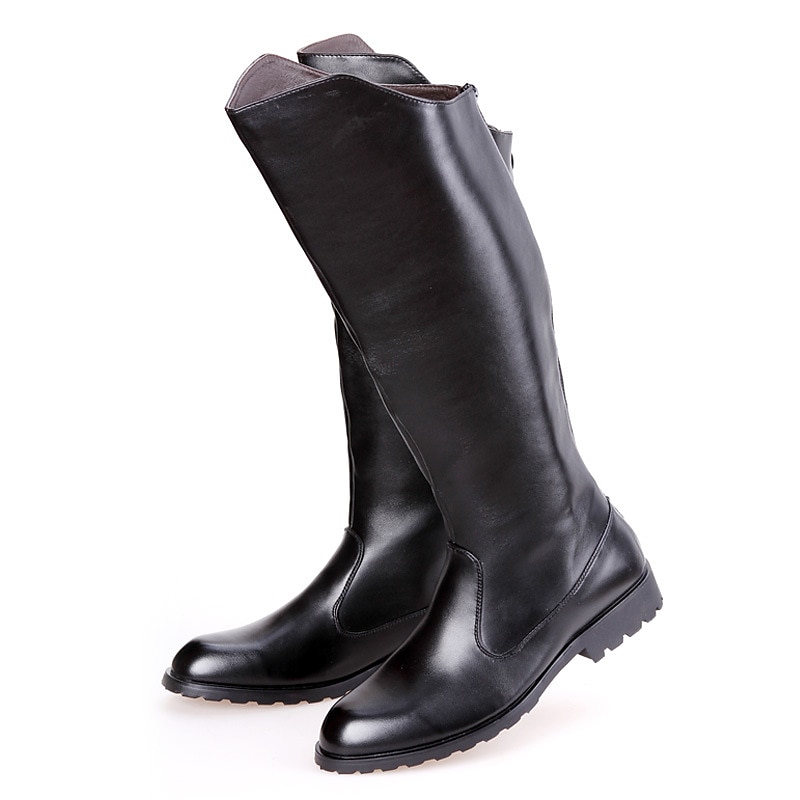 Botas de motociclista masculinas pretas de couro sintético com sola resistente - botas de motociclista clássicas de estilo equestre até o joelho para uso casual e ao ar livre de 2025 por $99.99 –P1