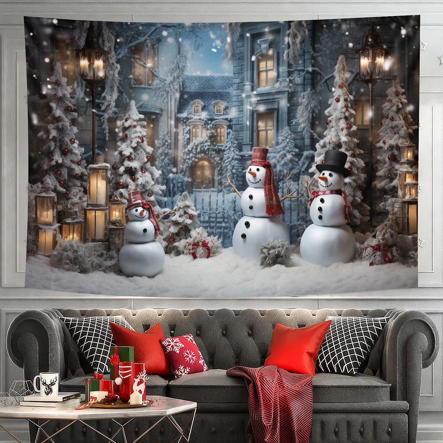 kerstversiering hangend wandtapijt kerstboom sneeuwpop wandkunst kerstmis groot wandtapijt muurschildering decor foto achtergrond deken gordijn huis slaapkamer woonkamer decoratie 2025 - $15.99 -P5