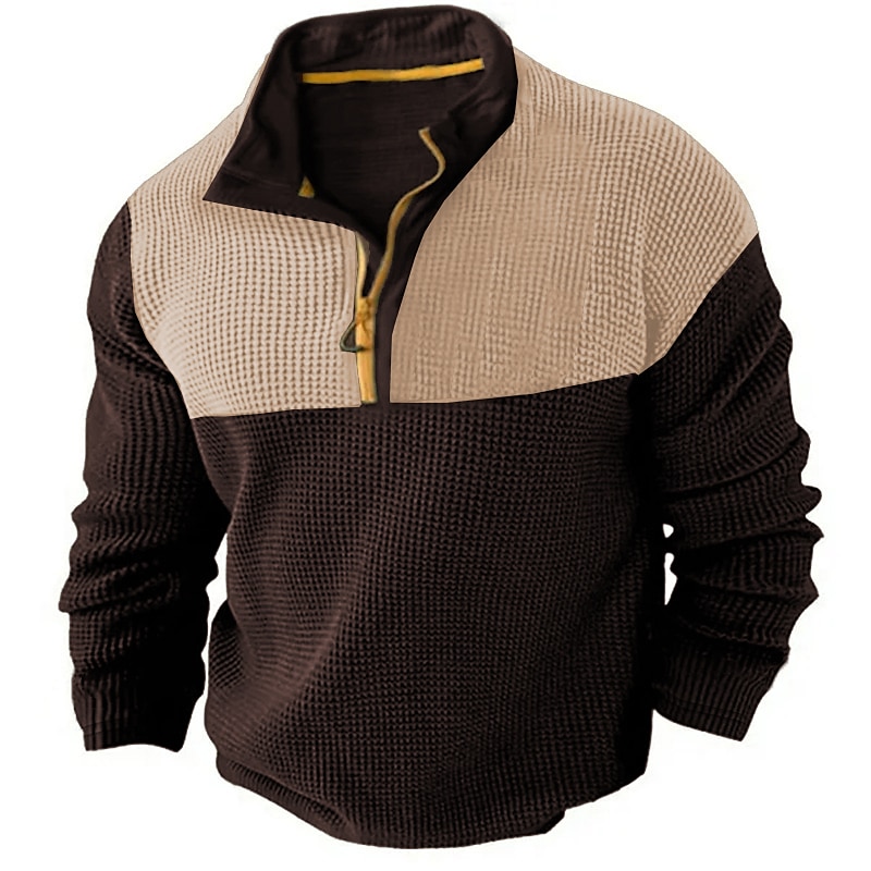 Men's Waffle Shirt T Shirt Zip Half Shirt Tee Top Long Sleeve Quarter Zip Spring &  Fall Color Block Fashion Designer Basic Patchwork Vacation Street Going out Black Brown Green Top Tee for Men 2025 - $23.99 –P5