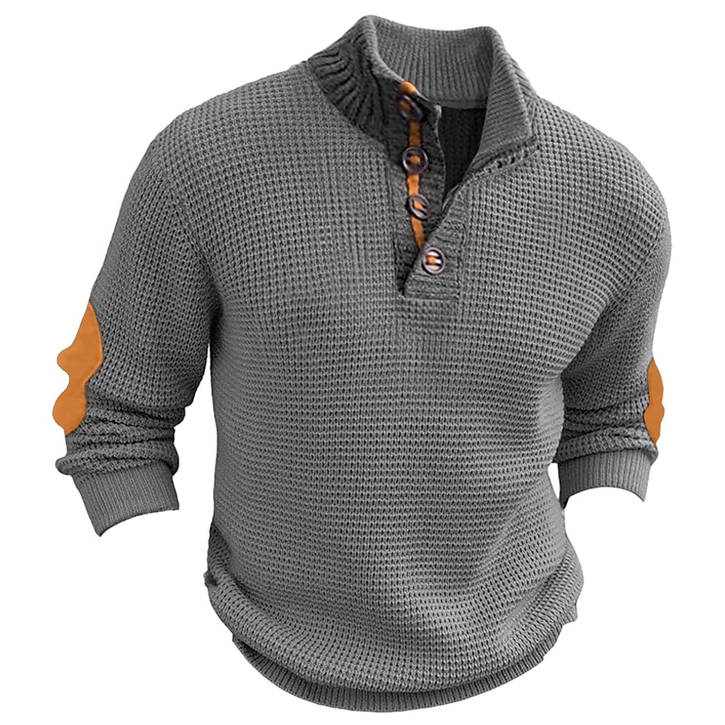 Per uomo Pullover Maglione Maglione in maglia a trecce Maglione con toppe A coste Maglia Standard Lavorato a maglia Liscio Colletto alla coreana Vintage Tenere al caldo Da tutti i giorni Per uscire del 2026 a $34.99 –P8