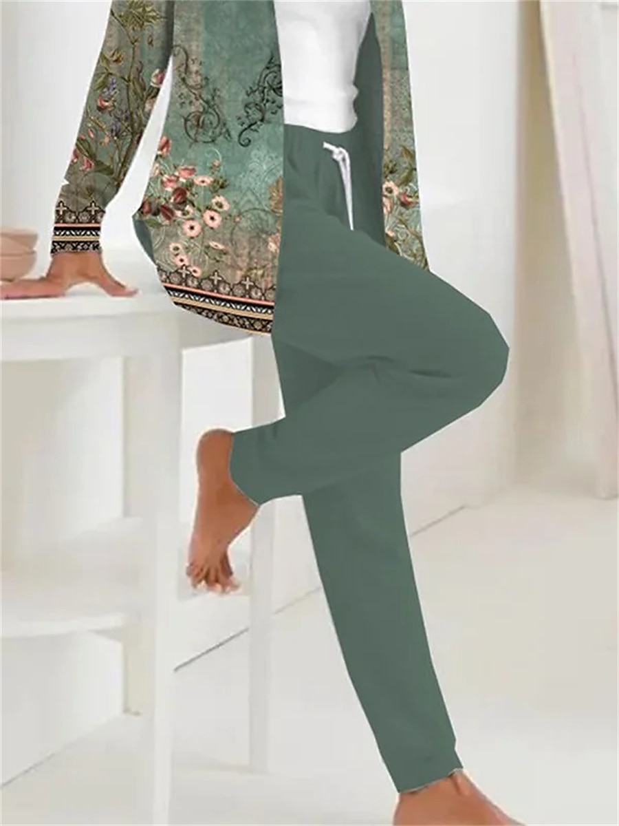 Dame 2 Deler Aktiv Daglig Hettegenser Track Suit Bukser Sett Bukser Langermet Hette Blomster Snortrykk Utendørs Fritid Hvit Rosa Mørk Marine Høst Vinter Vanlig Passform 2025 - $49.99 –P3