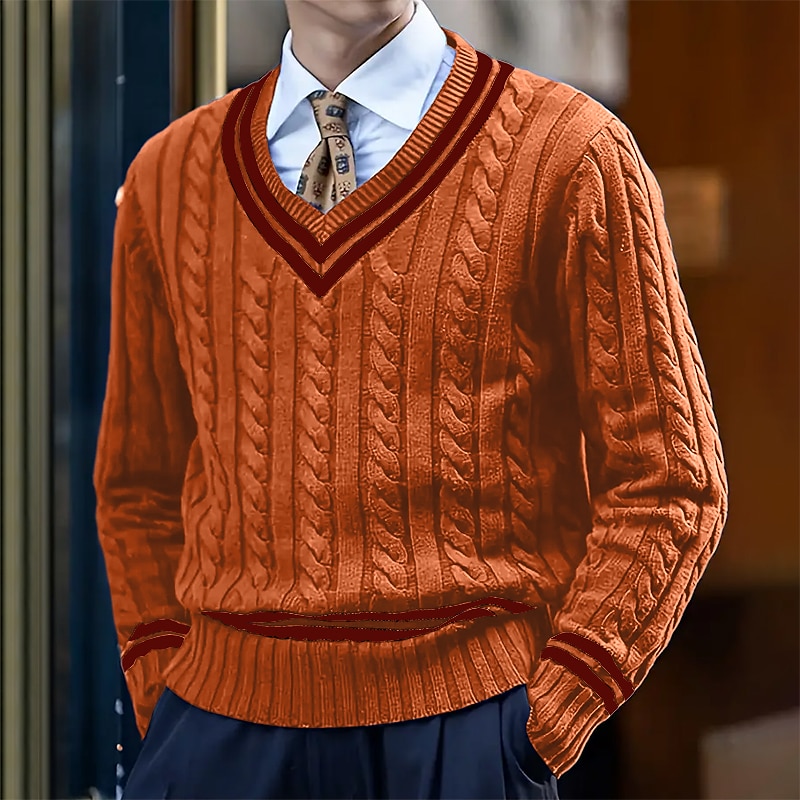 Per uomo Pullover Maglione Maglione Cavi Maglia Standard Lavorato a maglia Banda A V Contemporaneo moderno Natale Ufficio Abbigliamento Inverno Bianco Giallo M L XL del 2025 a $30.99 –P3