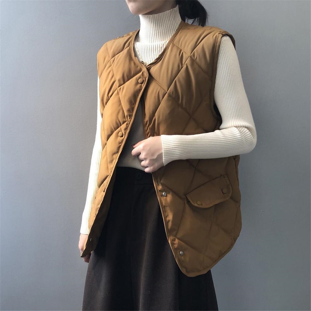 Women's Quilted Vest Winter Coat Warm Windproof Gilet with Pocket Single Breasted Sleeveless Parka Casual Plain Outerwear Fall Black Yellow Beige Lightweight 2023 - US $26.99 –P4