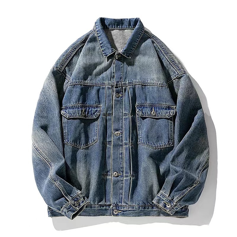 Herr Nummer Kappa Jean Jacka Jeansjacka Andningsfunktion Bekväm Ledigt Sport & Utomhus Utekväll Helgen Knappar Mönster Höst vinter Nedvikt Långärmad Svart Blå 2025 - $60.99 –P5