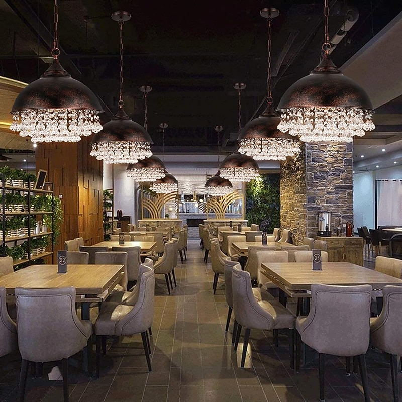 Подвесная люстра с маленькими блестящими хрустальными бусинами, кованое железо, ретро-индустриальный стиль, с одной регулируемой цепочкой, черный 110-240В 2026 - $172.99 –P2