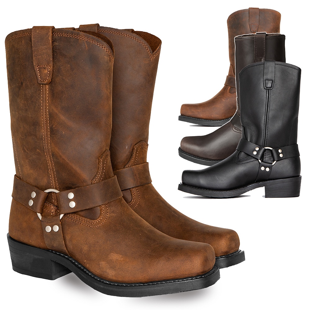 Men's Brown Distressed Faux Leather Motorcycle Boots - Classic Harness Style with Sturdy Construction for Biker and Casual Wear 2025 - $59.99 –P1