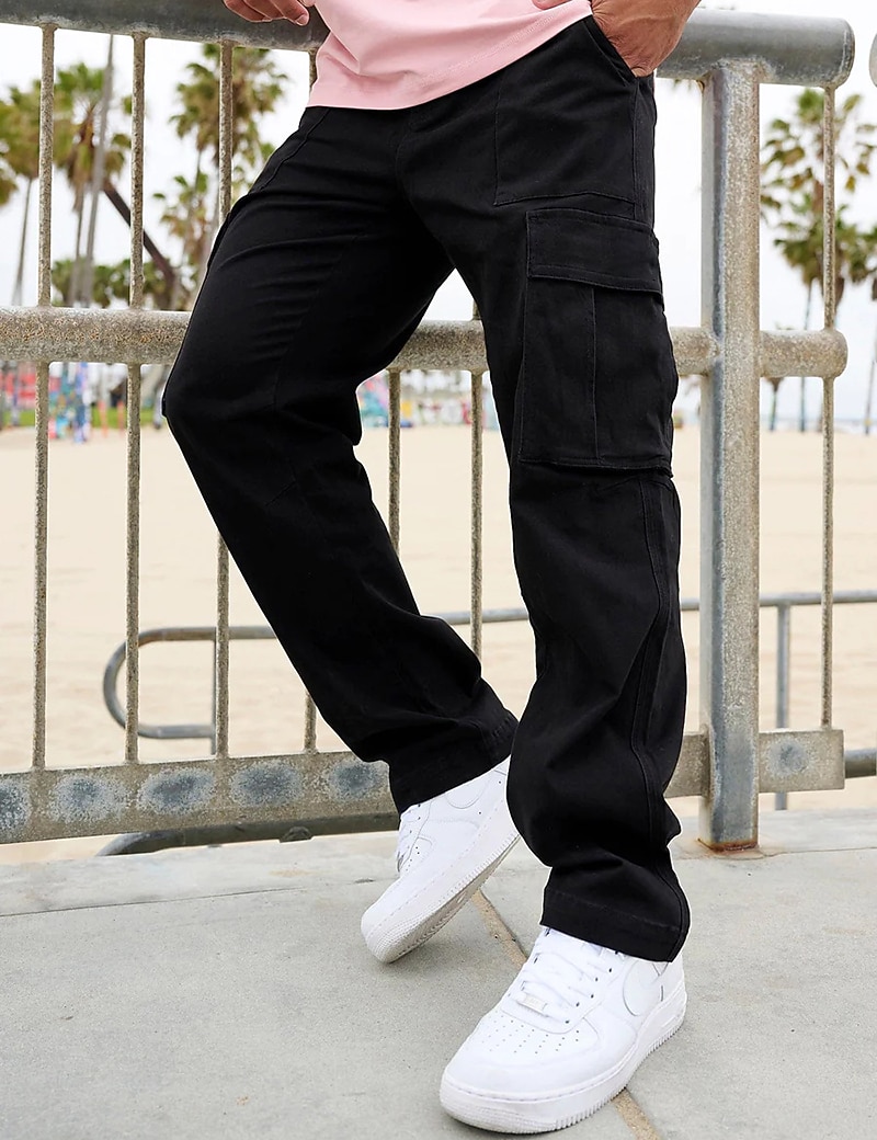 Муж. Брюки карго Брюки-карго Карман Полотняное плетение Комфорт Дышащий на открытом воздухе Повседневные На выход Мода На каждый день Черный Военно-зеленный 2026 - $36.99 –P9