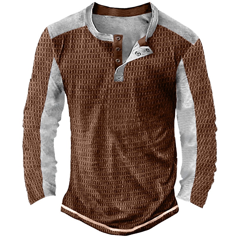 Per uomo Maglietta Waffle Maglietta con bottoni Maglietta Maglia Henley a nido d'ape Manica Lunga Henley Primavera & Autunno Blocco di colori Vintage Designer Essenziale Patchwork Vacanza Streetwear del 2025 a $23.99 –P4