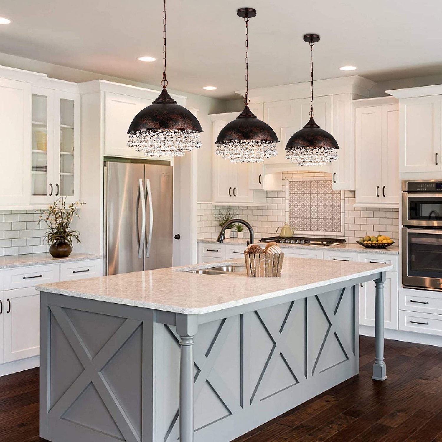 Подвесная люстра с маленькими блестящими хрустальными бусинами, кованое железо, ретро-индустриальный стиль, с одной регулируемой цепочкой, черный 110-240В 2026 - $172.99 –P8