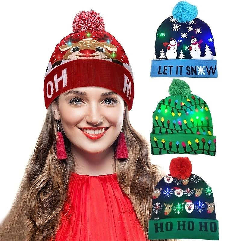 LED Christmas Hat Light Up Christmas Hat Unisex Knitted Beanie Holiday Hat Santa Claus Christmas Gifts Decoration 2026 - $15.99 –P2
