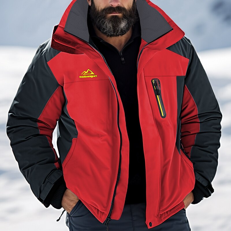 Homens Casaco com capuz Jaqueta de Trilha Jaqueta de Esqui Jaqueta de Chuva Ao ar livre Roupa Diária Quente Zíper Bolsos Inverno Bloco de cor Moda Roupa de rua Com Capuz Padrão Preto Vermelho Azul de 2025 por $67.99 –P11