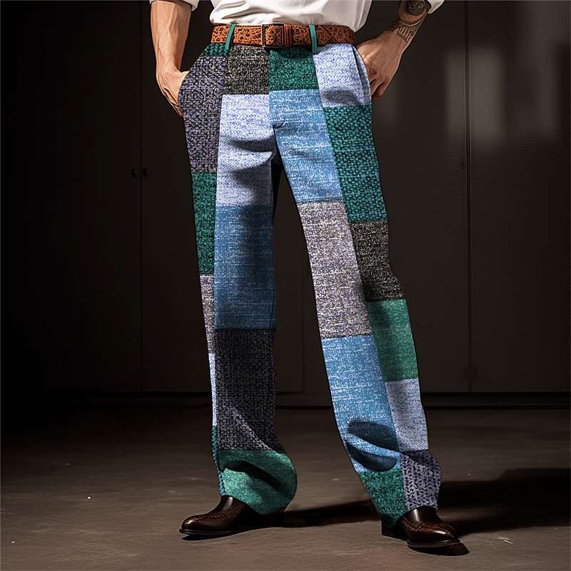 Rutig Geometri Affär Herr 3D-utskrift Byxor Utomhus Gata Klä till Jobbet Polyester Blå Purpur Orange S M L Hög Elasticitet Byxor 2025 - $29.99 –P3