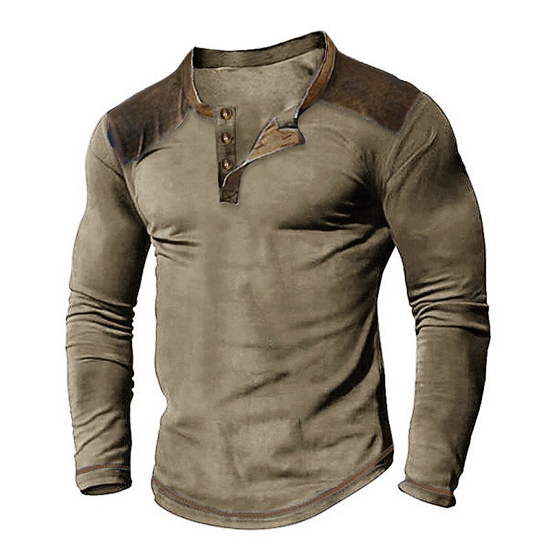Herren T Shirt Henley Shirt T-Shirt Farbblock Henley Strasse Urlaub Langarm Bekleidung Modisch Designer Basic 2025 - $16.49 –P5
