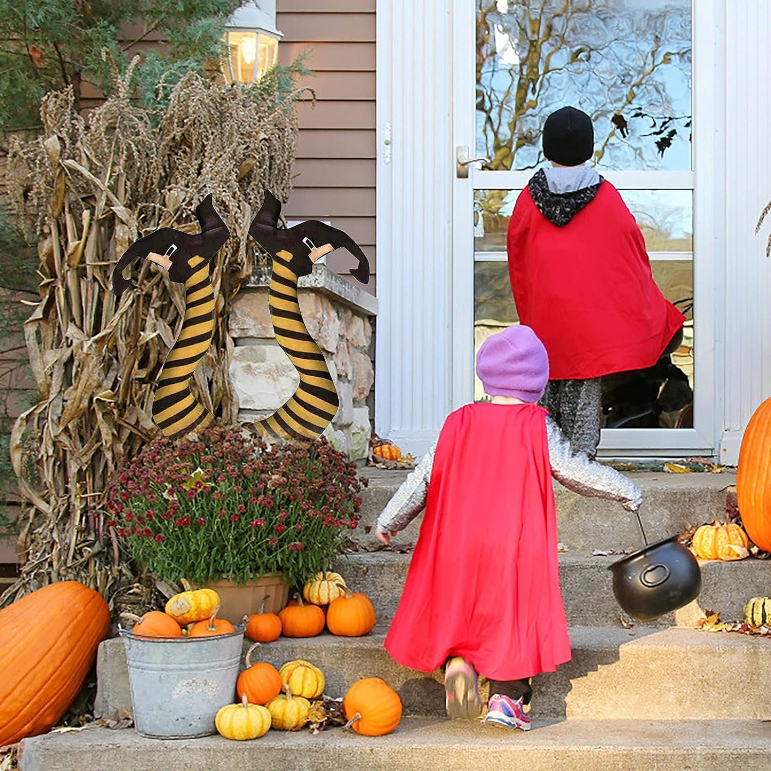 halloweenské nohy zlé čarodějnice s kolíky, halloweenská čarodějnická rekvizita, halloweenská venkovní dekorace, dekorace na trávník, dvůr a terasu halloweenská dekorace 2025 - $20.99 –P2