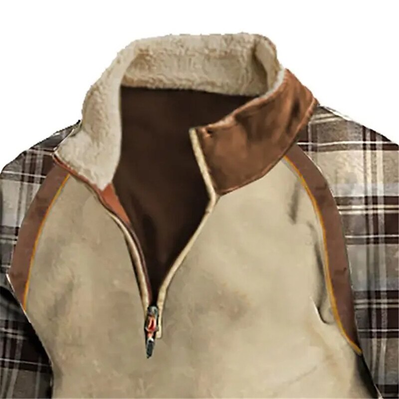 Per uomo Felpa Felpa con cerniera a un quarto Bianco Cachi mezza cerniera A quadri Color Block Collage Sportivo Giornaliero Per eventi Streetwear Informale Vello sottile Autunno inverno Abbigliamento del 2025 a $24.99 –P3