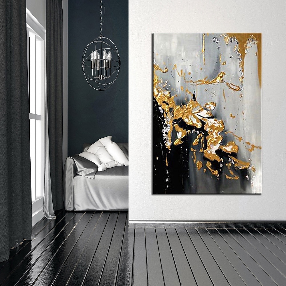 Großes handgemaltes goldenes Ölgemälde, Folienölgemälde, handgefertigt, Original-Ölgemälde, abstrakt, modern, auf Leinwand, goldenes Blatt, Wand, handgefertigtes Kunstdekor, gerollte Leinwand, kein 2025 - $61.99 –P3