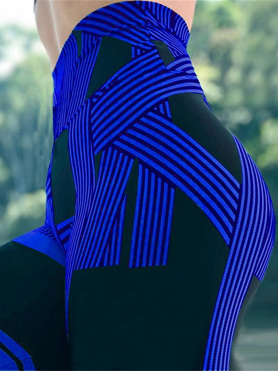 Women's Leggings Active Fashion Streetwear Ankle-Length High Waist Stripe Printing High Cut Breathability Soft Comfortable Micro-elastic Outdoor Yoga Street Robin's Egg Blue White Fuchsia Green Fall 2025 - $13.99 –P8