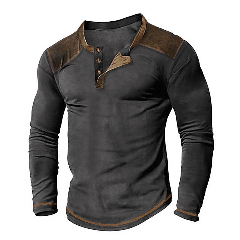Herren T Shirt Henley Shirt T-Shirt Farbblock Henley Strasse Urlaub Langarm Bekleidung Modisch Designer Basic 2025 - $16.49 –P3
