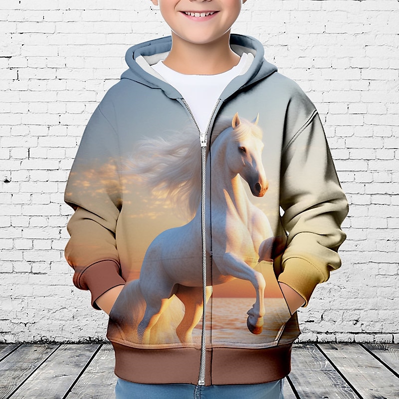 Pojkar 3D Häst Huvtröja Kappa Ytterkläder Långärmad 3D-tryck Höst Vinter Mode Streetwear Häftig Polyester Barn 3-12 år Utomhus Ledigt Dagligen Normal 2025 - $18.49 –P3
