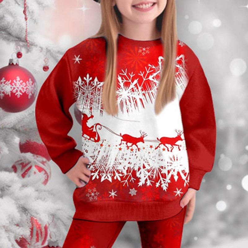 Девочки 3D Каждый В снежинку Рождественские наборы Комплект из толстовки и леггинсов Набор Длинный рукав 3D печать Осень Зима Активный Мода Повседневные Дети 3-12 лет Вырез под горло 2025 - $20.99 –P3