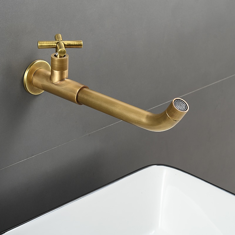 Wall Mounted Bathroom Sink Faucet, Brass Constructed Single Handle One Hole Long Reversible Spout Bath Mixer Taps for Bathroom Sink Tall Vessel in Black Chrome Antique Brass Silver 2025 - $77.99 –P16