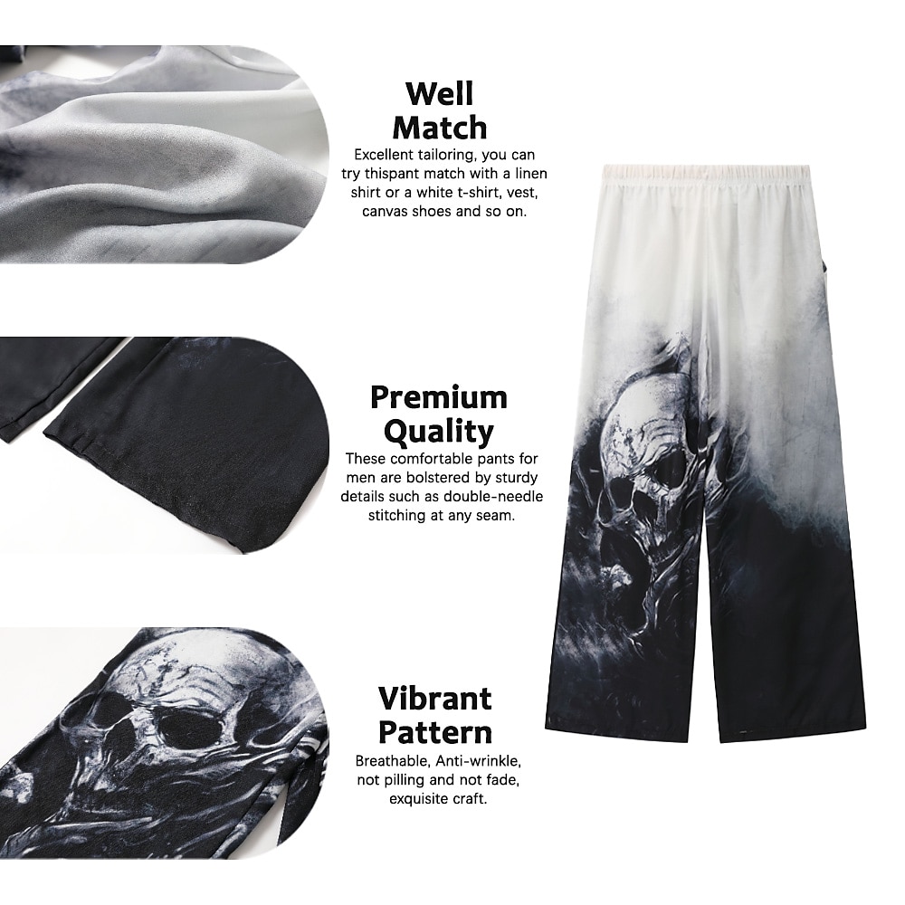 Men's Trousers Summer Pants Beach Pants Drawstring Elastic Waist 3D Print Skull Graphic Prints Comfort Casual Daily Holiday Streetwear Hawaiian Yellow Blue 2025 - $27.99 –P2
