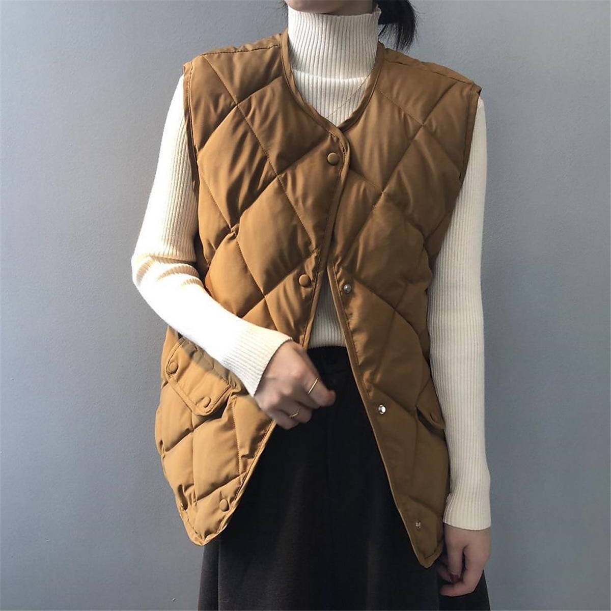 Women's Quilted Vest Winter Coat Warm Windproof Gilet with Pocket Single Breasted Sleeveless Parka Casual Plain Outerwear Fall Black Yellow Beige Lightweight 2023 - US $26.99 –P1