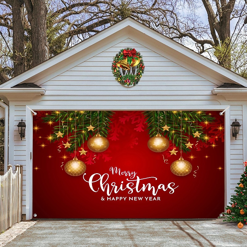 Christmas Garage Door Banner, Indoor Outdoor Christmas Holidays, Happy Background, Decoration Cover, Christmas Happy New Year Banner, Large Door Cover, Christmas Decoration 2025 - $25.99 –P6